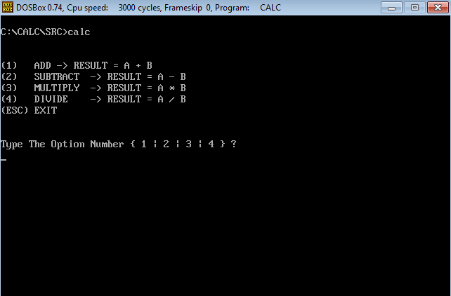 assembler calculator main menu