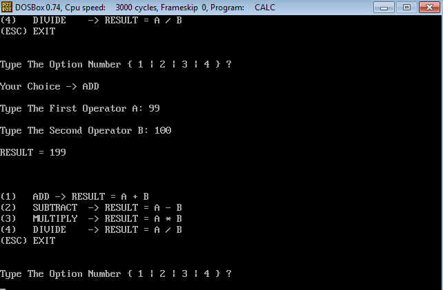 assembler calculator addition result