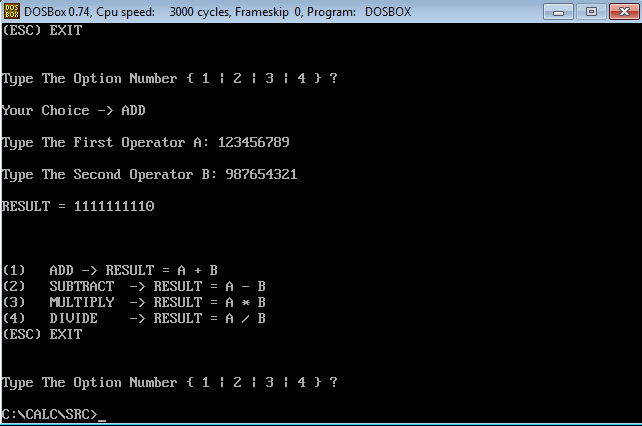 assembler calculator with large numbers